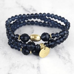 NAVY BEADED GOLDTONE DISK CHARM BRACELET SET